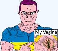 buff clothes flag glasses hohol neovagina pig pink_skin russo_ukrainian_war subvariant:chudjak_front subvariant:muscular_chud text ukraine variant:chudjak // 1059x929 // 48.7KB