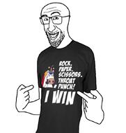 clothes eyebrows forehead_lines glasses middle_finger nose pointing pony smile stubble teeth tshirt variant:anthony white_background // 800x850 // 131.6KB