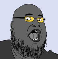 beard clothes glasses grey_skin open_mouth soot soot_colors soyjak soyjak_party tongue variant:fatjak // 714x732 // 20.8KB