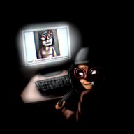 arm art beanie black_skin chud_(soybooru) clothes computer dark drawing drawing_tablet evil female glasses gore hair hand keyboard nigger shadow smile subvariant:soyniqua sweater text variant:soytan // 1000x1000 // 336.7KB