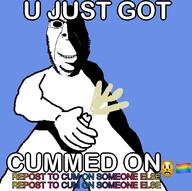 animal blue_background cat cum cumshot emoticon evil flag:lgbt_pride_flag full_body glasses rape shadow smile variant:cobson you_just_got_cummed_on // 567x564 // 75.2KB