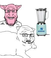 2soyjaks animal animal_abuse are_you_soying_what_im_soying arm blender cat cat_ear clothes cyrillic_text ear glasses hohol multiple_soyjaks open_mouth paw pig pink_skin scared soyjak stubble subvariant:soyak_(concerned) ukraine variant:markiplier_soyjak variant:soyak worried // 1416x1613 // 401.0KB