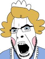 amy_(nandroid) angry blue_eyes cheeks emmy_the_robot glasses hair looking_to_the_left maid nandroid open_mouth soyjak stubble teeth the_lawnmower_man thick_eyebrows variant:cobson yellow_hair // 1316x1730 // 329.2KB