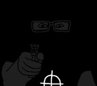 black_hood celtic_cross cross dress eyes firearm glasses gun hand holding_gun holding_object holding_pistol killer pistol soyjak variant:markiplier_soyjak weapon white_skin zodiac zodiac_killer // 840x750 // 17.9KB