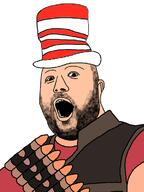 beard bullet clothes ear gaypenis hat heavy_(tf2) open_mouth soyjak team_fortress_2 variant:hot_sauce video_game white_skin // 555x742 // 189.8KB