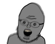 ali glasses grey_skin open_mouth soyjak stubble subvariant:upsidedownson variant:shotjak // 417x339 // 43.3KB