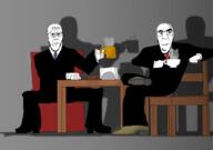2soyjaks bald chair closed_mouth clothes coffee cup detective glasses looking_at_you necktie shadow shoe sitting smoking soyjak stubble table variant:cobbert variant:godjak // 1080x760 // 125.4KB