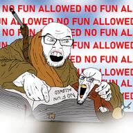 2soyjaks anger_mark angry book classical_art_parody crying drawn_background food fruit glasses hand irl_background looking_to_the_left looking_to_the_right nigger no_fun_allowed open_mouth pointing sky stubble text variant:cryboy_soyjak variant:feraljak variant:soyak writing yellow_teeth // 1500x1500 // 628.2KB