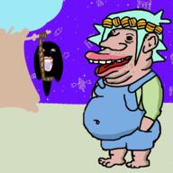 basil_(omori) bloodshot_eyes crying hanging mari_(omori) mustache nas:amerimutt omori open_mouth tongue variant:bernd video_game // 1200x1200 // 475.7KB