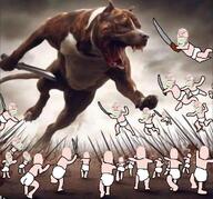 baby binky diaper dog fight full_body glasses knife pacifier pitbull stubble sword variant:bernd war // 720x671 // 79.0KB