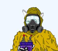 clothes ear faggot gas_mask glasses hand hazmat_suit holding_object subvariant:feral_meowjak variant:feraljak // 1185x1046 // 299.4KB