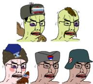5soyjaks angry arm broken_teeth brown_skin china clothes country croatia flag flag:nato flag:russia flag:srpska flag:united_states glasses hair hand hat helmet large_nose military mustache nato poland russia serbia soyjak srpska ukraine united_states ushanka ustasha variant:chudjak white_skin yellow_skin // 2066x1862 // 147.4KB