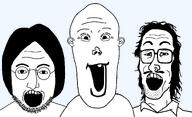 antimatter_that_will_obliterate_the_'ru bald brim_trio brimstone epi glasses hair mullet multiple_soyjaks no_glasses no_stubble open_mouth satanic singularity stubble template three_soyjaks transparent_background trend:soyjak_trio trio variant:gapejak variant:lennonjak variant:markiplier_soyjak variant:mulletjak variant:tony_soprano_soyjak variant:vlodson // 2040x1240 // 352.1KB