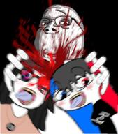 2soyjaks anti_soytan blood glasses gore hand murder ominous open_mouth smile soysuba stubble subvariant:wholesome_soyjak total_sloptran_death variant:gapejak variant:soytan // 1056x1198 // 858.9KB