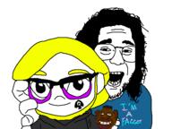 black_skin bowblax clothes glasses hair hand holding_object nas:tyrone nigger non-binary open_mouth plush stubble sweater text transgender_flag twitter tyrone variant:unknown // 551x413 // 12.4KB