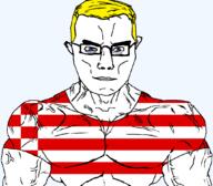 Bremen arm blue_eyes buff closed_mouth clothes flag flag:bremen germany glasses hair soyjak subvariant:chudjak_front subvariant:muscular_chud transparent transparent_background tshirt variant:chudjak vein yellow_hair // 1059x929 // 37.2KB
