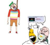 4chan 4cuck ack anime baby babyjak caca chicken_jockey flag:minor_attracted_person hair hanging map_(pedophile) pedophile rope speech_bubble variant:bernd variant:gapejak variant:parrotjak yotsoyba // 1051x937 // 170.6KB
