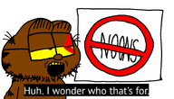 brown_skin garfield glasses meta:tagme nigger no_sign open_mouth paper stubble text variant:garfieldhuhiwonderwhothatsforjak warrior-z_(user) yellow_sclera // 924x527 // 53.9KB