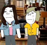 2soyjaks arm brown_hair closed_mouth clothes female hair hand icarly soyjak tv_show variant:gapejak // 675x645 // 449.2KB