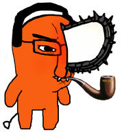 angry anime chainsaw chainsaw_man chud closed_mouth cute fangs full_body glasses orange_skin pipe pochita_(chainsaw_man) smoking variant:chudjak // 934x1006 // 142.6KB