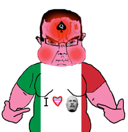 benito_mussolini bloodshot_eyes clothes crying flag:italy glasses italy leaking obsese pink_skin pointing queen_of_spades seething subvariant:chudjak_front text transheart tshirt variant:chudjak variant:shirtjak // 618x638 // 88.9KB