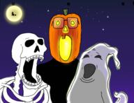 3soyjaks broom ghost glasses halloween jack_o_lantern moon night nighttime open_mouth pumpkin skeleton soyjak_trio variant:gapejak variant:markiplier_soyjak variant:tony_soprano_soyjak witch // 3467x2698 // 6.0MB