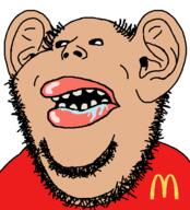amerimutt brown_skin drool ear mcdonalds open_mouth red_shirt stubble subvariant:impish_amerimutt variant:impish_soyak_ears // 426x469 // 15.4KB