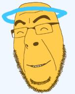 angel closed_eyes closed_mouth emoticon glasses halo series:soymoji smile soyjak stubble variant:cobson yellow yellow_skin // 644x813 // 33.2KB
