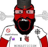 angry beard christianity clothes cross eastern_orthodox fume glasses hair hat heart i_love open_mouth orthodox_church orthodox_cross red_skin soyjak subvariant:science_lover teeth text tshirt variant:markiplier_soyjak // 800x789 // 208.3KB