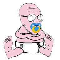 artist:soyia_agent baby babyjak caca diaper glasses low_quality pacifier pink_skin stubble variant:gunjak // 1544x1544 // 25.4KB