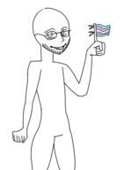arm base flag glasses hand holding_flag holding_object leg redraw smile soiboi soyjak stubble tranny transgender_flag variant:troon_art // 448x607 // 49.0KB