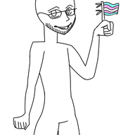arm base flag glasses hand holding_flag holding_object leg redraw smile soiboi soyjak stubble tranny transgender_flag variant:troon_art // 448x607 // 49.0KB