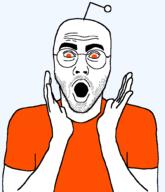 antenna arm clothes glasses hand open_mouth orange_eyes reddit soyjak stubble transparent tshirt variant:britjak // 860x1000 // 47.9KB