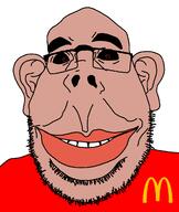 amerimutt big_ears big_lips brown_eyes brown_skin clothes ear lips mcdonalds red_shirt smile stubble variant:obsjak // 1030x1222 // 49.6KB