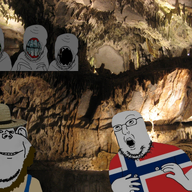 5soyjaks amish beard cave clothes ear glasses hat irl_background monster open_mouth pennsylvania scared smile soyjak straw_hat stubble teeth variant:feraljak variant:impish_soyak_ears variant:norwegian // 2048x1536 // 4.3MB