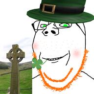 blush celtic_cross clothes clover freckles glasses green_eyes hat ireland leperchaun red_hair smile stubble subvariant:wholesome_soyjak variant:gapejak // 800x800 // 319.9KB
