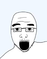 bald gape glasses moustache open_mouth raised_eyebrows soyjak stubble traced variant:zjak // 700x873 // 10.8KB