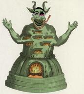 ack arm bloodshot_eyes closed_mouth ear fire god green_skin hand horn lips moloch religion rope soyjak subvariant:jartycuck trend:jartycuck trend:slopjak variant:chudjak // 465x518 // 376.0KB