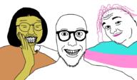 3soyjaks arm asian closed_mouth clothes glasses hair hand lipstick mustache purple_hair smile soyboy stubble subvariant:3lords tranny variant:3lads yellow_skin // 920x540 // 134.0KB