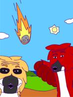 arm asteroid cartoon drawn_background hand imminent_death meta:tagme meteor open_mouth pointing soy_parody soyjak sun variant:two_pointing_soyjaks // 1024x1348 // 352.3KB