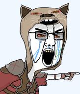 angry animal armor bad_breath bloodshot_eyes coyote crying fallout fallout_new_vegas fangs fnv glasses glove leather legion legionary paint pointing red_shirt rotten_teeth seething skinned_face steel straps variant:chudjak variant:feraljak video_game wiskers wrap // 951x1117 // 236.8KB