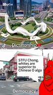 car closed_mouth countrywar dean democracy demon dictator flag flag:china flag:united_states hair horn mewing o_algo red_skin speech_bubble star_(symbol) stubble text tiktok variant:meximutt // 720x1280, 15.7s // 15.2MB