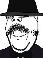 albert albert_(user) beard bowtie clothes fedora hat mustache namefags soyjak stubble subvariant:wholesome_soyjak suit tinted_glasses tuxedo variant:gapejak // 600x800 // 30.5KB