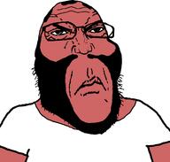 angry balding beard closed_mouth clothes frown glasses merge pink_skin punisher_face red_skin series:fusionjaks soyjak stubble subvariant:science_lover2 template variant:markiplier_soyjak2 white_background // 952x909 // 11.5KB