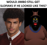 big_lips black_skin brown_hair brown_skin clothes curly_hair fat gigachad hat jawline jimbo_(namefag) meta:ai_generated meta:namefags mogging obese oneshot realistic red_lips subvariant:branigger vantablack_skin variant:brandon yellow_sclera // 800x776 // 507.2KB