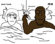bbc bed blanket brown_skin cigarette closed_mouth glasses looking_at_you me neutral newport nigger pillow queen_of_spades raised_eyebrows series:me_and_your_mom smoking spade stubble subvariant:female_markiplier subvariant:neutralplier variant:markiplier_soyjak wrinkles yellow_sclera your_mom // 745x600 // 20.9KB