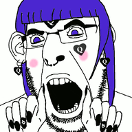 angry animated anime bernkastel blush bwc ear facial_mark forehead_mark glasses hair hand nose_piercing nose_ring open_mouth painted_nails purple_hair queen_of_hearts soyjak stubble subvariant:slutson umineko variant:cobson video_game // 723x861 // 112.5KB