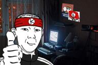 4soyjaks armor closed_mouth clothes communism computer ear flag gun hair hammer_and_sickle hat headband holding_object irl_background kgb kolyma kuz monitor necktie neutral poster rifle russia screenshot smile soyjak soyjak_party star text thumbs_up track_suit uniform variant:kuzjak weapon // 1500x1000 // 1.3MB