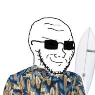 flower glasses hawaiian_shirt plant smile smug stubble sunglasses surf surf_board surfing variant:soyak // 1080x1080 // 735.6KB
