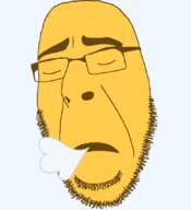 breath closed_eyes emoticon glasses head_steam open_mouth series:soymoji soyjak stubble variant:cobson yellow yellow_skin // 775x849 // 17.3KB